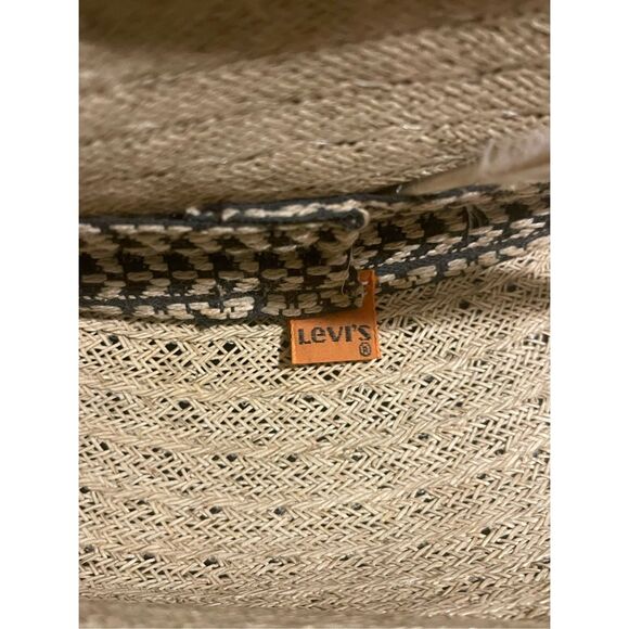Vintage Orange Tag Levi’s Straw Cowboy Hat 70’s 80’s Size 6 7/8 Band & Feather - Picture 3 of 8